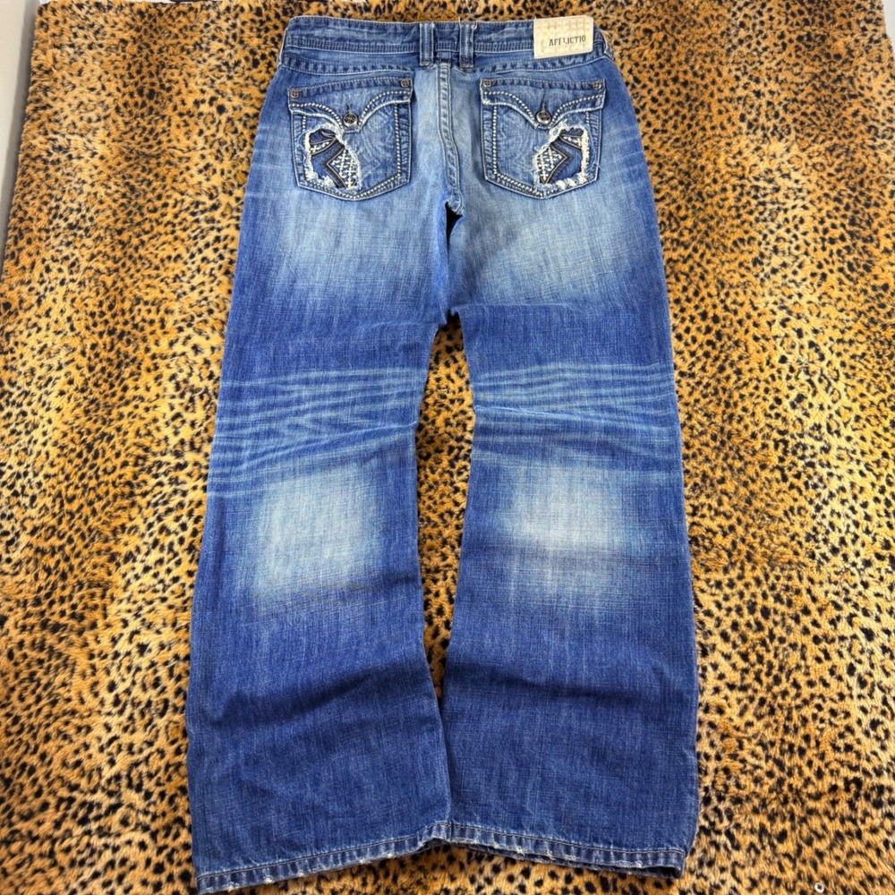 2000s Y2K Affliction Baggy Bootcut Denim Jeans Size 36x32